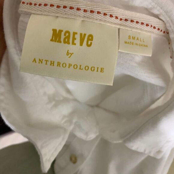 MAEVE white blouse 100% cotton white blouse front tie button up sz S - Picture 5 of 8